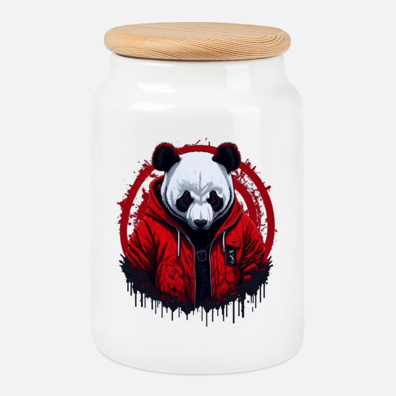 Panda Street Style - Keksdose mit Holzdeckel - Weiß