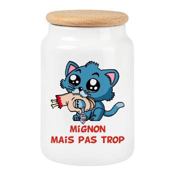 Mignon mais pas trop - Boîte à biscuits avec couvercle en bois - blanc - Devant