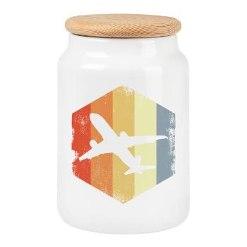 Vintage Jet Airplane - Cookie Jar with Wooden Lid - white - Front