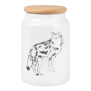 Loup - Boîte à biscuits avec couvercle en bois - blanc - Devant