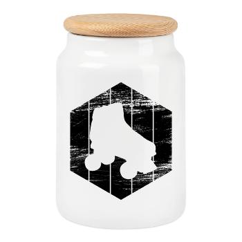 Roller Skates Drawing - Cookie Jar with Wooden Lid - white - Front