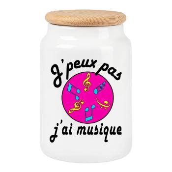 J'peux pas j'ai musique texte noir - Boîte à biscuits avec couvercle en bois - blanc - Devant