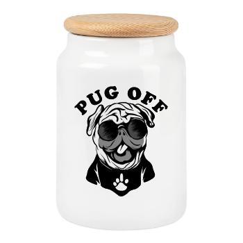 Pug OFF | Pug Dog - Cookie Jar with Wooden Lid - white - Front