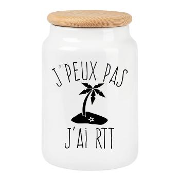 J'peux pas j'ai RTT - Humour Travail - Boîte à biscuits avec couvercle en bois - blanc - Devant