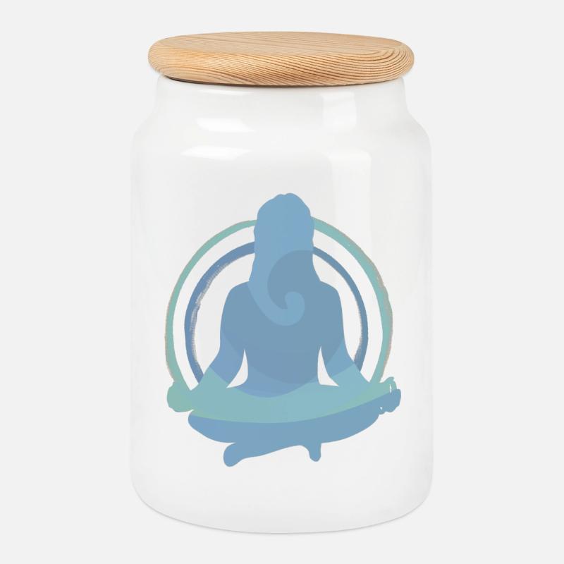Boho Yoga Meditation Silhouette Design - Keksdose mit Holzdeckel - Weiß