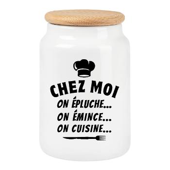 cuisiner, faire la cuisine, cuisinier - Boîte à biscuits avec couvercle en bois - blanc - Devant