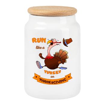 Run Like A Turkey On Thanksgiving Lustiger Trab - Keksdose mit Holzdeckel - Weiß - Vorne