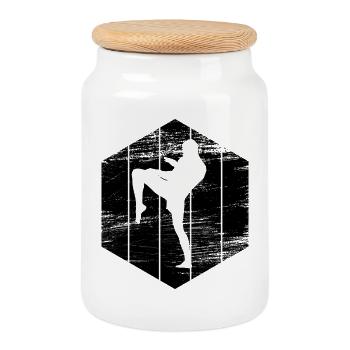 Croquis de kickboxing - Boîte à biscuits avec couvercle en bois - blanc - Devant