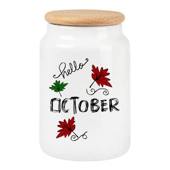 Oktober Herbst - Keksdose mit Holzdeckel - Weiß - Vorne