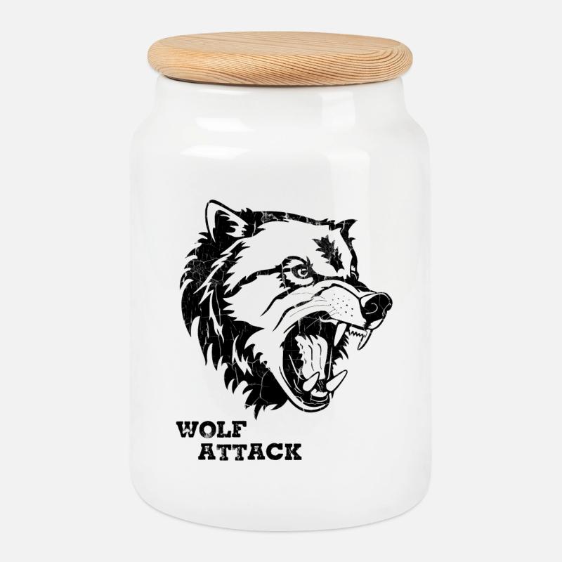 WOLF-ANGRIFF - Keksdose mit Holzdeckel - Weiß