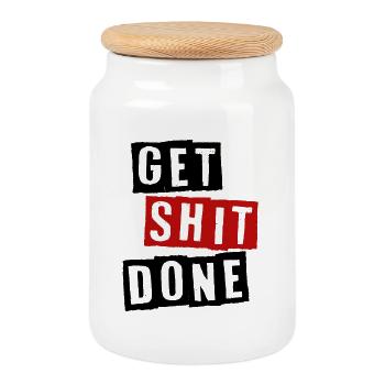 GET SHIT DONE - Keksdose mit Holzdeckel - Weiß - Vorne
