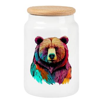 Bear - Cookie Jar with Wooden Lid - white - Front