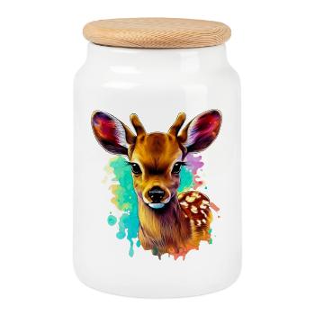 Fawn - Cookie Jar with Wooden Lid - white - Front