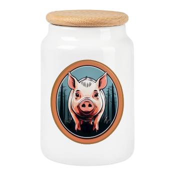 Cochon chanceux - Boîte à biscuits avec couvercle en bois - blanc - Devant