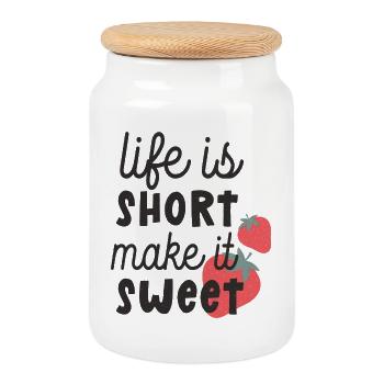 Life is Short, Make It Sweet - Cookie Jar with Wooden Lid - white - Front