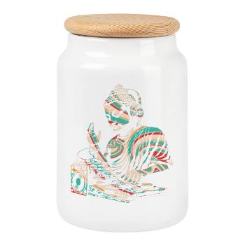 Bouddha DJ - Boîte à biscuits avec couvercle en bois - blanc - Devant
