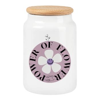 Power of Flower Circle - Cookie Jar with Wooden Lid - white - Front
