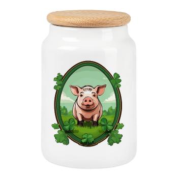 Lucky Pig - Cookie Jar with Wooden Lid - white - Front