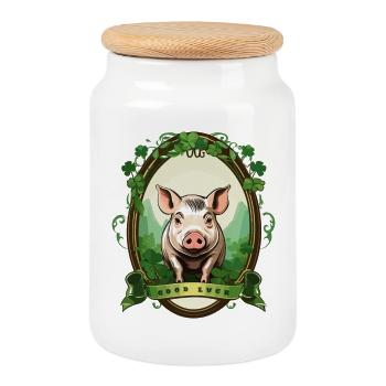 Lucky Pig - Cookie Jar with Wooden Lid - white - Front
