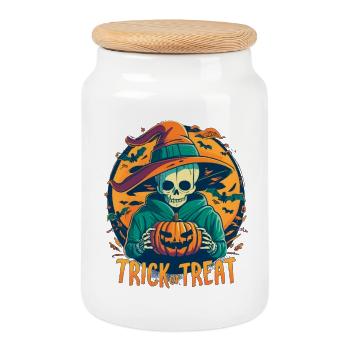 Trick or Treat - Cookie Jar with Wooden Lid - white - Front