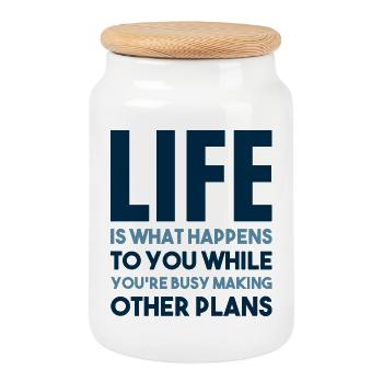 Life happens - Cookie Jar with Wooden Lid - white - Front