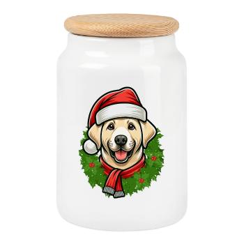 Noël Labrador Dog Friends - Boîte à biscuits avec couvercle en bois - blanc - Devant