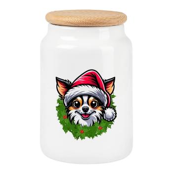 Mode de Noël et Chihuahua pour les amoureux des chiens - Boîte à biscuits avec couvercle en bois - blanc - Devant