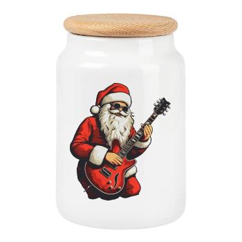 Weihnachtsmann Gitarre Weihnachten Musik - Keksdose mit Holzdeckel - Weiß - Vorne