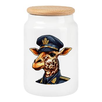 Girafe Policier - Boîte à biscuits avec couvercle en bois - blanc - Devant