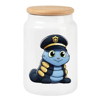 Chenille de police - Boîte à biscuits avec couvercle en bois - blanc - Devant