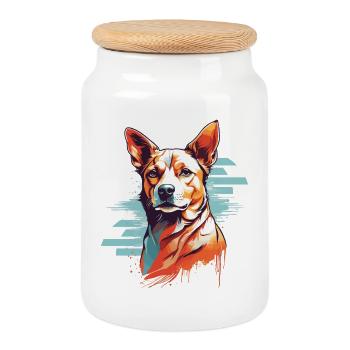 Tête de chien - Boîte à biscuits avec couvercle en bois - blanc - Devant