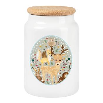 Mignons animaux de la forêt célébrant Noël ensemble - Boîte à biscuits avec couvercle en bois - blanc - Devant