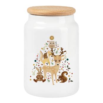 Mignons animaux de la forêt célébrant Noël ensemble - Boîte à biscuits avec couvercle en bois - blanc - Devant