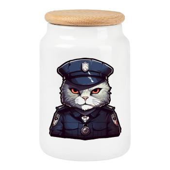 Chat de police - Boîte à biscuits avec couvercle en bois - blanc - Devant