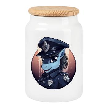 Pony Police - Cookie Jar with Wooden Lid - white - Front
