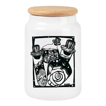 Floral magic potion bottle. - Cookie Jar with Wooden Lid - white - Front