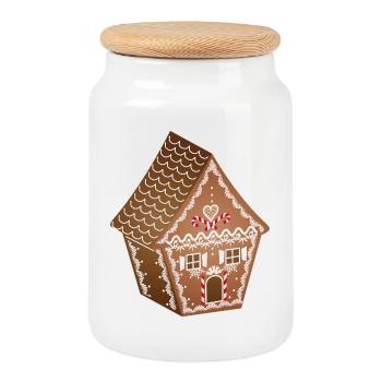beautifully decorated gingerbread house for Christmas - Cookie Jar with Wooden Lid - white - Front