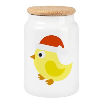 Festive Christmas Chick - Cookie Jar with Wooden Lid - white - Front