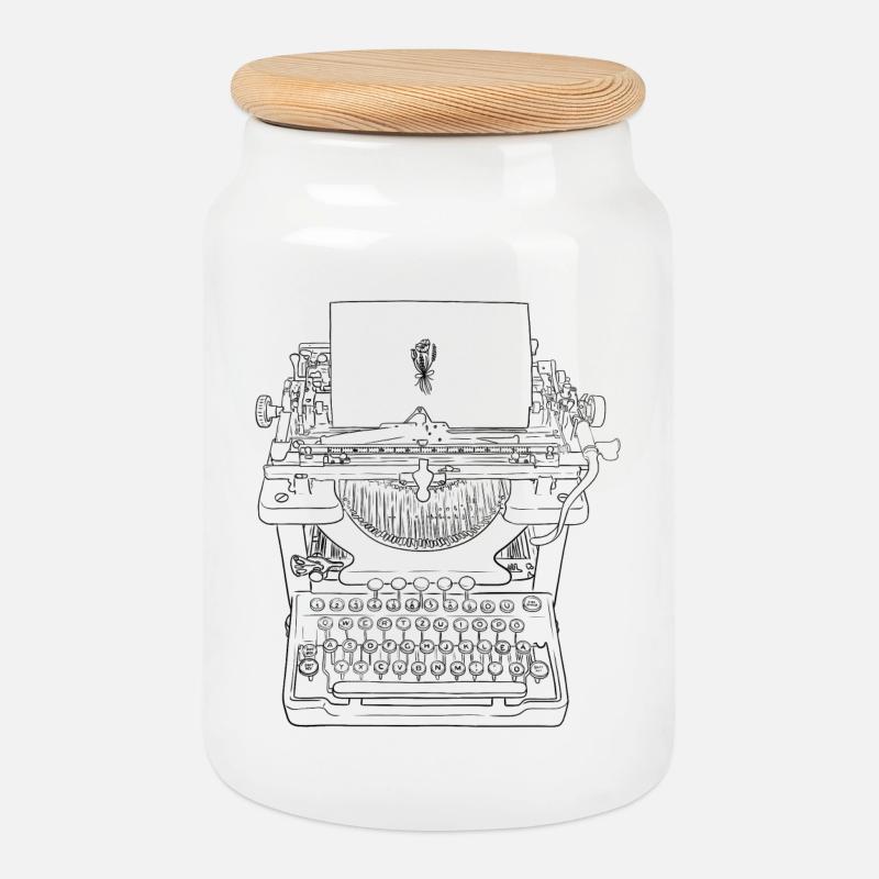Typewriter Love - Keksdose mit Holzdeckel - Weiß