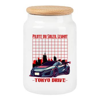 Tokyo Drive Soleil Levant - Boîte à biscuits avec couvercle en bois - blanc - Devant
