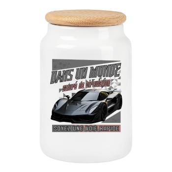 Dans un monde de vitesse automobile - Boîte à biscuits avec couvercle en bois - blanc - Devant