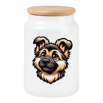 German Shepherd Cute Dog Puppy Design - Cookie Jar with Wooden Lid - white - Front
