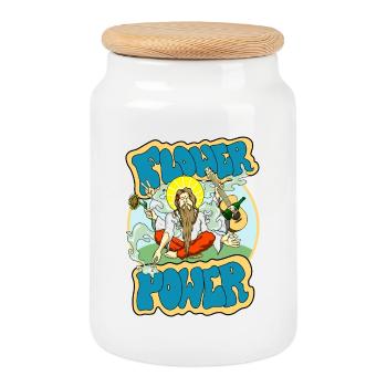 Flower Power - Keksdose mit Holzdeckel - Weiß - Vorne