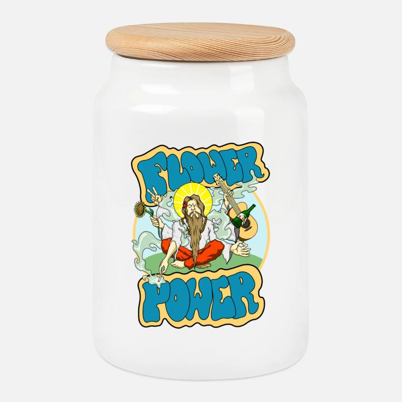 Flower Power - Keksdose mit Holzdeckel - Weiß