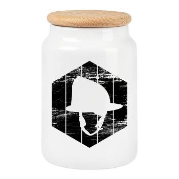 Casque de pompier - Boîte à biscuits avec couvercle en bois - blanc - Devant
