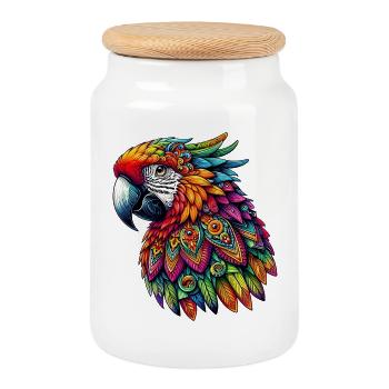 Perroquet décoré de Mandalas - Boîte à biscuits avec couvercle en bois - blanc - Devant