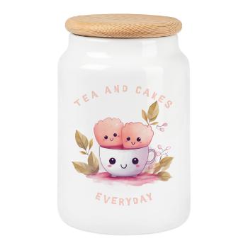 Tea and Cakes T-Shirt Sweet Cake Kawaii - Cookie Jar with Wooden Lid - white - Front