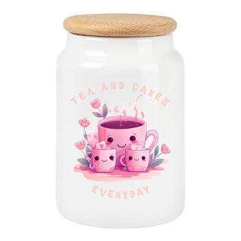 T-shirt thé sucré Thé et gâteaux Kawaii Cadeau - Boîte à biscuits avec couvercle en bois - blanc - Devant