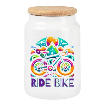Cycling - Ride Bike design - Cookie Jar with Wooden Lid - white - Front