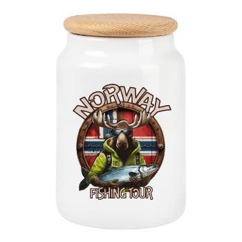 Norvège Fishing Tour - Orignal - Poisson - Boîte à biscuits avec couvercle en bois - blanc - Devant